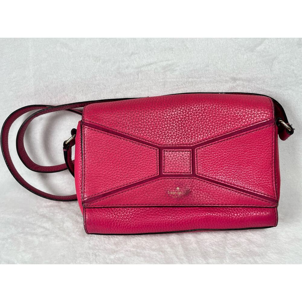 KATE SPADE Fuchsia Pink Leather Bow Adjustable Crossbody Shoulder Bag Purse